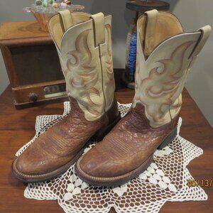 Men's JUSTIN Buckskin Apache Bullhide Western Boots Br/Cream Sz 9 1/2 D #5537